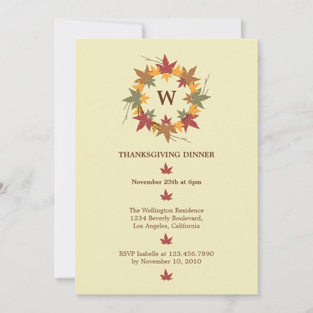 Thanksgiving Wreath Dinner Party Invitation (Front)