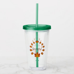 Thanksgiving Wreath Grateful Simple Maple Leaves Acrylic Tumbler