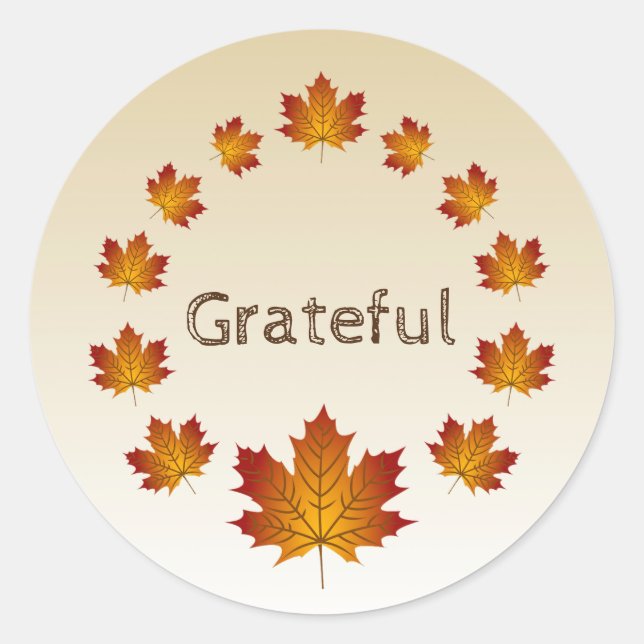 Thanksgiving Wreath Grateful Simple Maple Leaves Classic Round Sticker (Front)