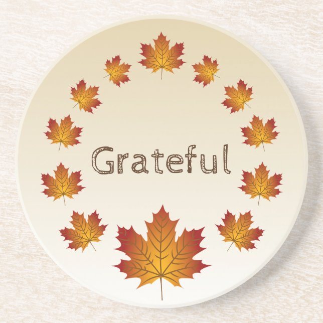 Thanksgiving Wreath Grateful Simple Maple Leaves Coaster (Front)
