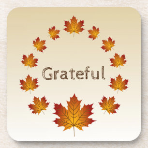 Thanksgiving Wreath Grateful Simple Maple Leaves Coaster