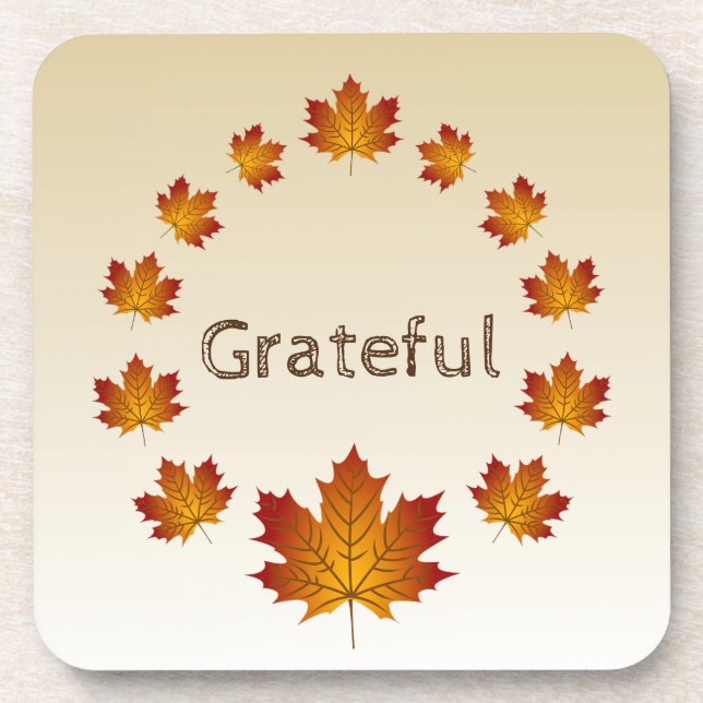 Thanksgiving Wreath Grateful Simple Maple Leaves Coaster (Front)
