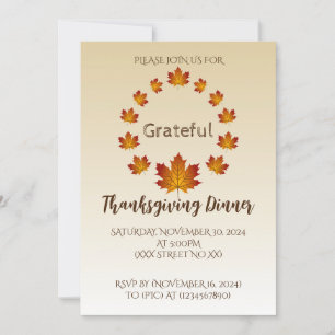 Thanksgiving Wreath Grateful Simple Maple Leaves Invitation