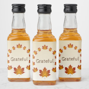 Thanksgiving Wreath Grateful Simple Maple Leaves Liquor Bottle Label