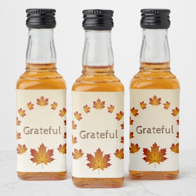 Thanksgiving Wreath Grateful Simple Maple Leaves Liquor Bottle Label (Bottles)