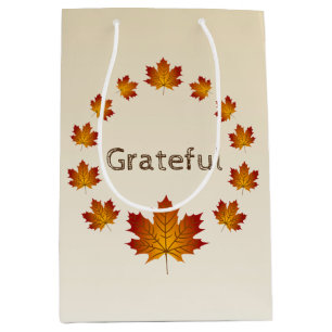 Thanksgiving Wreath Grateful Simple Maple Leaves Medium Gift Bag
