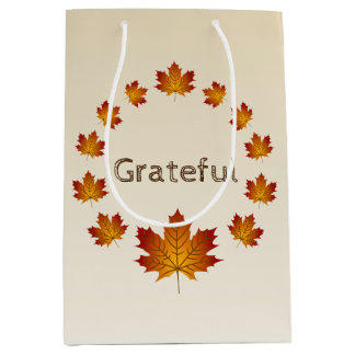 Thanksgiving Wreath Grateful Simple Maple Leaves Medium Gift Bag