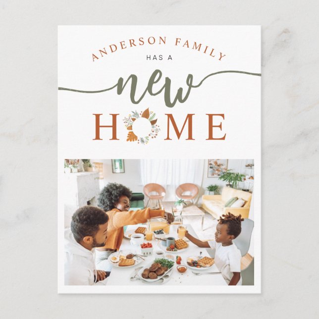 Thanksgiving Wreath Photo New Home Holiday Moving Announcement Postcard (Front)