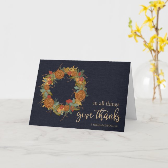 Thanksgiving Wreath Scripture Give Thanks Card (Yellow Flower)