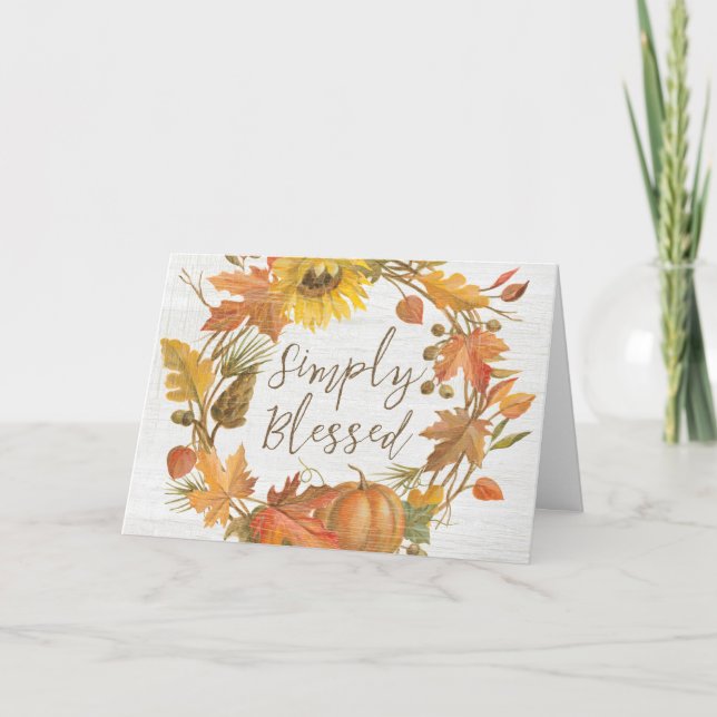 Thanksgiving Wreath - Simply Blessed Holiday Card (Front)