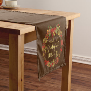 Thanksgiving Wreath Thankful Grateful Blessed Short Table Runner
