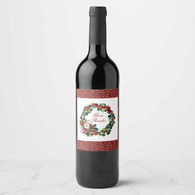 Thanksgiving Wreath Watercolor Wine Label (Front)