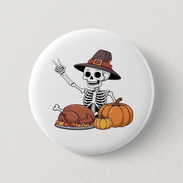 Thanksgiving X-ray Skeleton Funny Rock Hand Fall L 6 Cm Round Badge (Front)