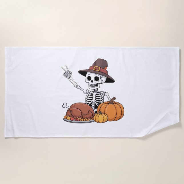 Thanksgiving X-ray Skeleton Funny Rock Hand Fall L Beach Towel (Front)