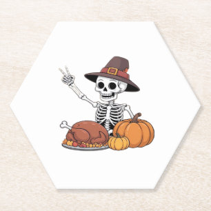 Thanksgiving X-ray Skeleton Funny Rock Hand Fall L Paper Coaster