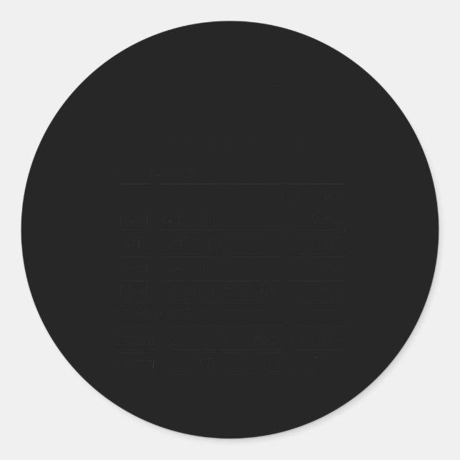 Thanksgiving Xmas Costume Nutrition Facts Milk  Classic Round Sticker (Front)