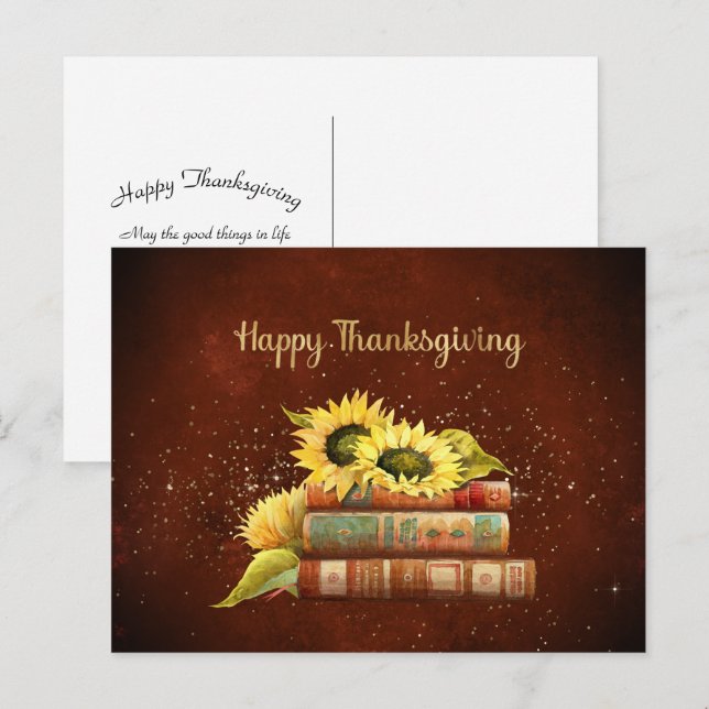Thanksgiving Yellow Sunflowers Books Business Holiday Postcard (Front/Back)
