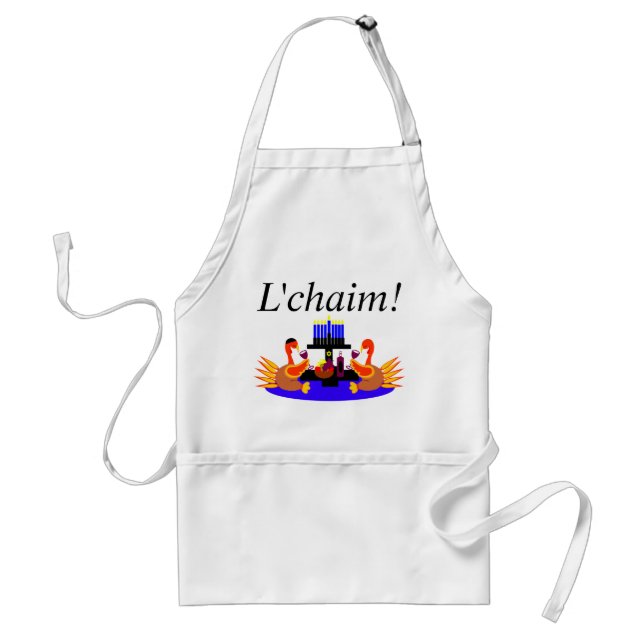 Thanksgivukkah Apron  Funny Wine Toasting Turkeys (Front)
