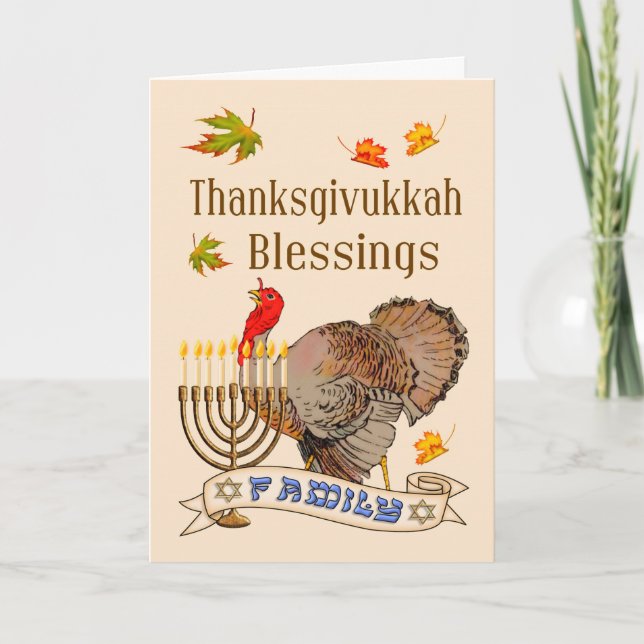 Thanksgivukkah Blessings Card - Turkey & Menorah (Front)