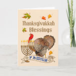 Thanksgivukkah Blessings Card - Turkey & Menorah<br><div class="desc">This Thanksgiving Blessings Card features to Turkey,  Menorah,  Fall Leaves and a Family Banner. A special card to send Thanksgiving Blessings to family and friends. ©2013 Kreative Sentiments Cards by Sherry Harris</div>