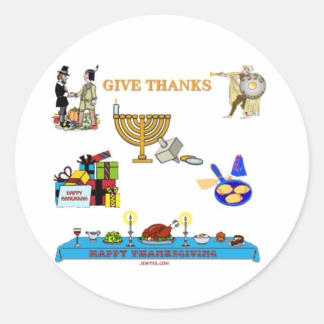 THANKSGIVUKKAH GIVE THANKS GIFTS  FOR HANUKKAH CLASSIC ROUND STICKER (Front)