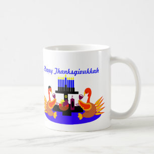 Thanksgivukkah Mug Funny Toasting Turkeys