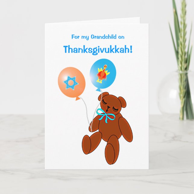 Thanksgivukkah Teddy Bear Baby Greeting Card (Front)