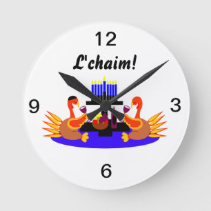 Thanksgivukkah Wine Toasting Turkeys Clock