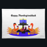 Thanksgivukkah Wine Toasting Turkeys Placemat<br><div class="desc">A funny Thanksgivukkah design on placemats and multiple products and giftware featuring an original design by c.a.teresa of two wine toasting turkeys, one wearing a yamaka, with a menorah, Star of David to celebrate the combined Thanksgiving and Hanukkah Jewish Holiday. All products can be customised with different styles and colours...</div>