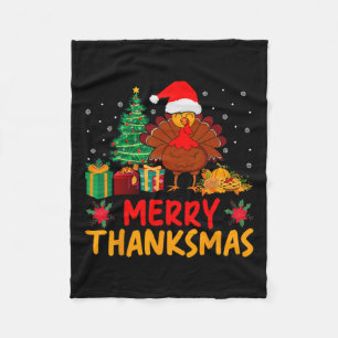 Thanksmas Christmas Thanksgiving Turkey Santa  Fleece Blanket