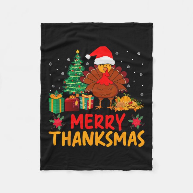 Thanksmas Christmas Thanksgiving Turkey Santa  Fleece Blanket (Front)