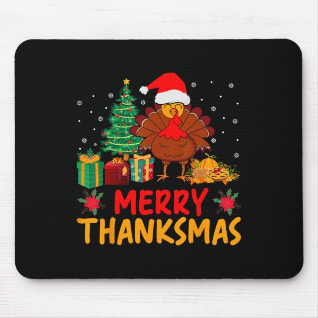 Thanksmas Christmas Thanksgiving Turkey Santa  Mouse Mat (Front)