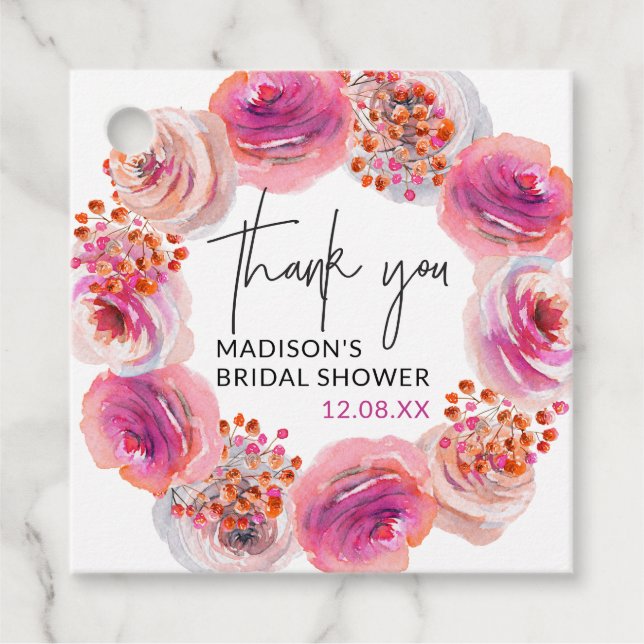 Thankyou Bright Floral Bridal Shower Favour Tag (Front)