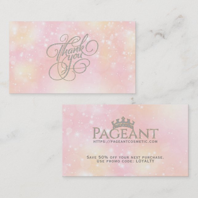 ThankYou Typography Pastel Sparkly Background Discount Card (Front/Back)