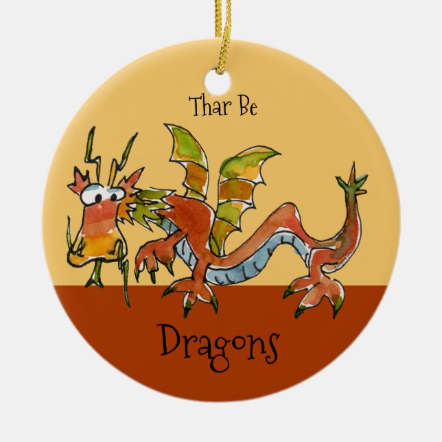 Thar Be Dragons Ceramic Tree Decoration (Front)