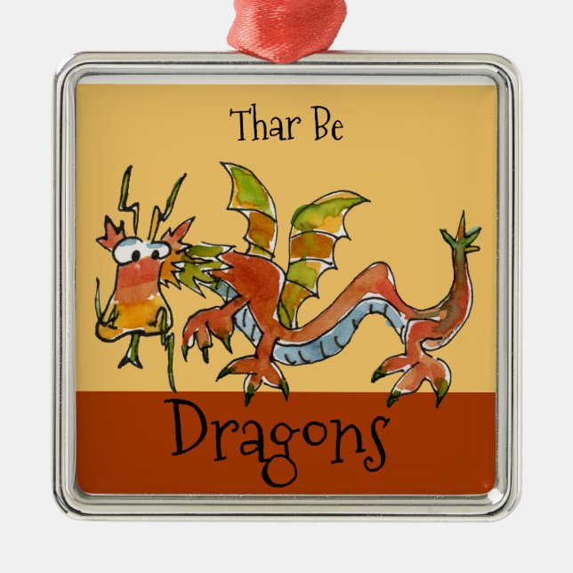 Thar Be Dragons Metal Tree Decoration (Front)