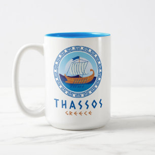 Thassos, Greece Greek Ship Design Two-Tone Coffee Mug