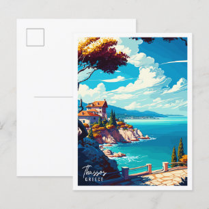 Thassos Greece vintage travel illustration Postcard