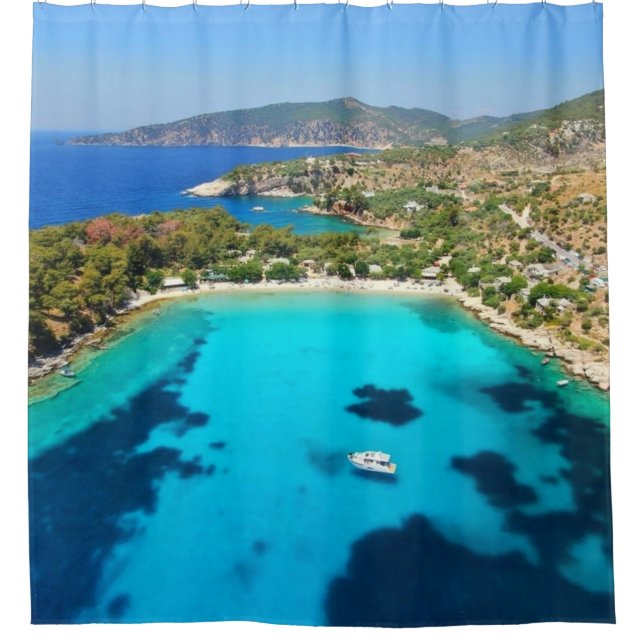 Thassos Island Kavala Greece Turquoise Water Blue Shower Curtain (Front)