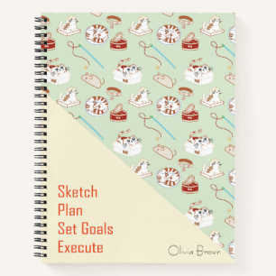 That Cat Life Cat Pattern Green Beige with Name Notebook