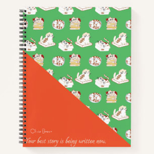 That Cat Life Cat Pattern Red Green with Name Notebook