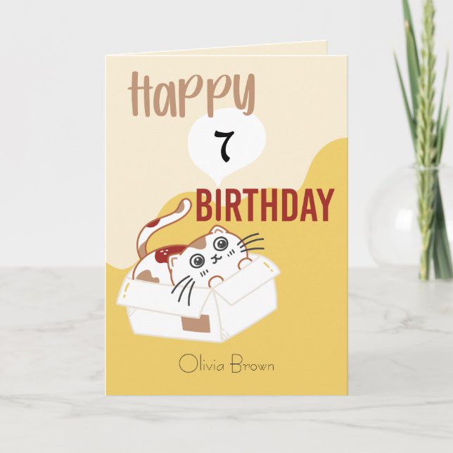That Cat Life Kitty in Box Kids Editable Birthday Card (Front)