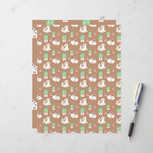 That Cat Life Pattern in Brown Scrapbooking Paper (Front/Back In Situ)