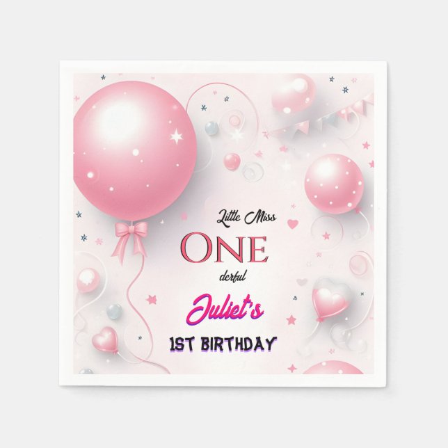 That Cute Queen Little Miss Onederful 1st Birthday Napkin (Front)