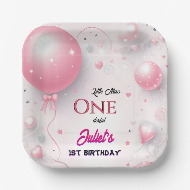 That Cute Queen Little Miss Onederful 1st Birthday Paper Plate (Front)