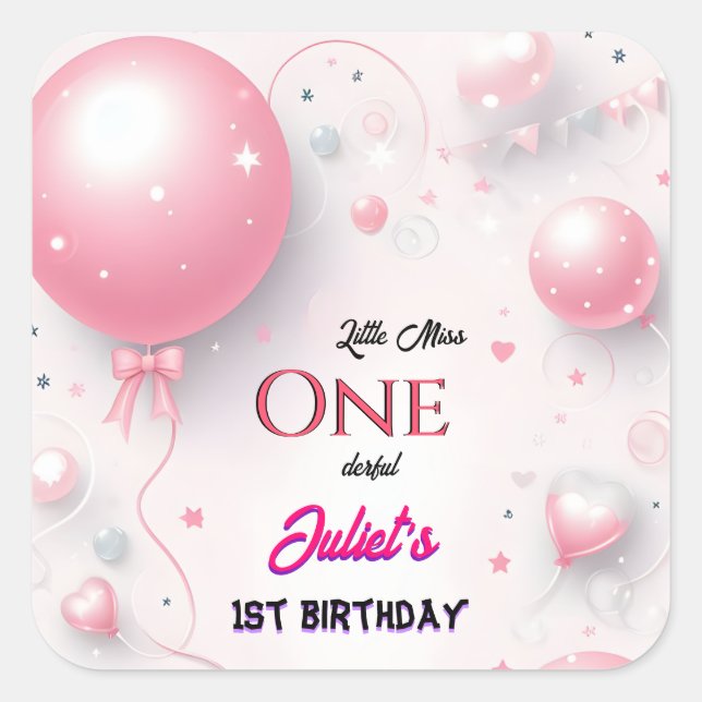 That Cute Queen Little Miss Onederful 1st Birthday Square Sticker (Front)