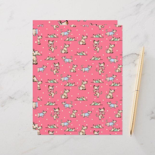 That Dog Life Red Pattern Scrapbooking Paper (Front/Back In Situ)