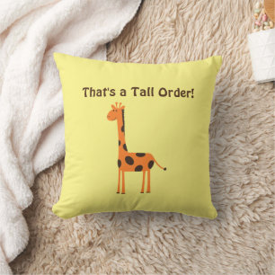 That’s a Tall Order, Funny Orange Giraffe Cartoon Cushion