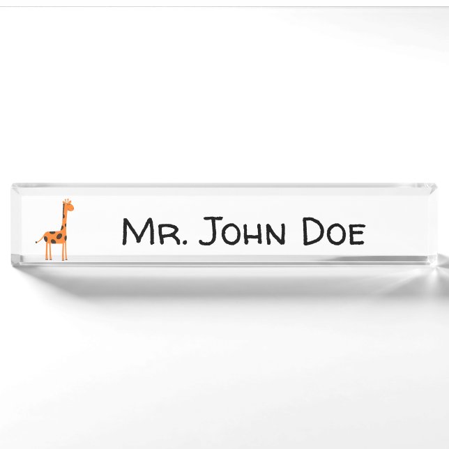 That’s a Tall Order, Funny Orange Giraffe Cartoon Nameplate (Front)