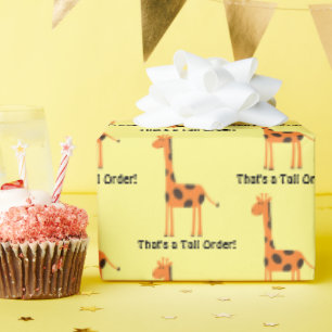 That’s a Tall Order, Funny Orange Giraffe Cartoon Wrapping Paper